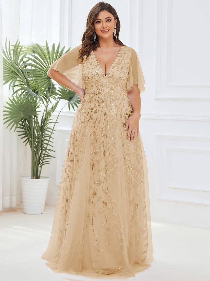 ever ASTRAL|Shimmery Ruffle Sleeves Maxi Sequin Evening Dress