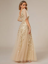 ever ASTRAL|Shimmery Ruffle Sleeves Maxi Sequin Evening Dress