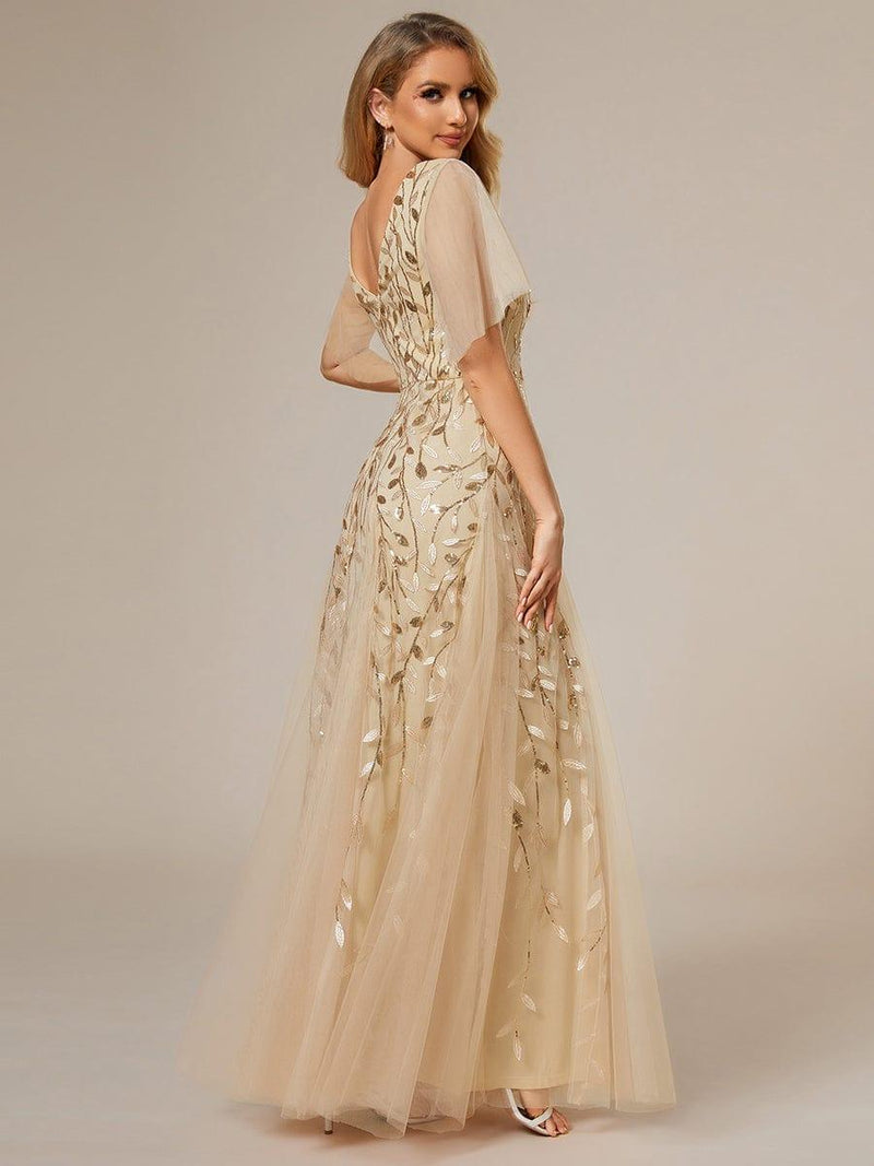 ever ASTRAL|Shimmery Ruffle Sleeves Maxi Sequin Evening Dress
