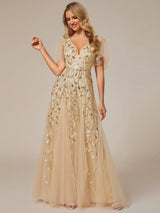 ever ASTRAL|Shimmery Ruffle Sleeves Maxi Sequin Evening Dress