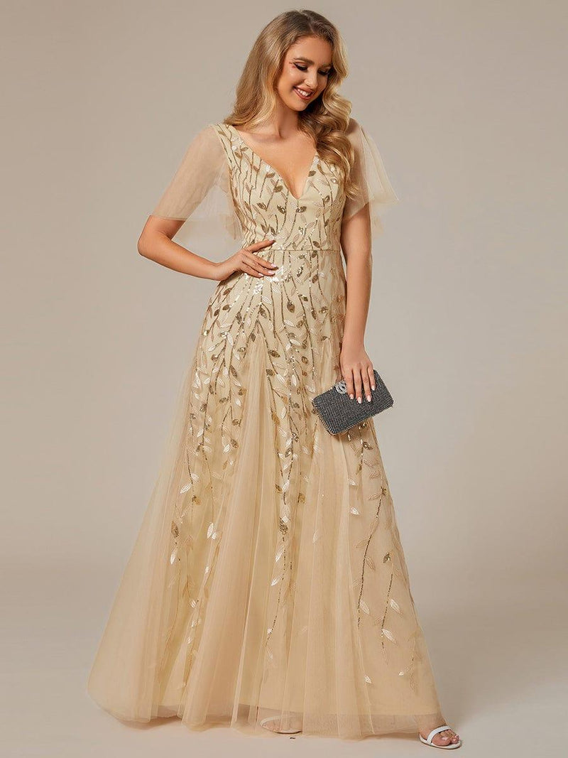 ever ASTRAL|Shimmery Ruffle Sleeves Maxi Sequin Evening Dress