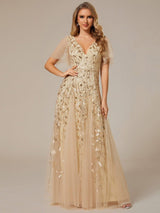 ever ASTRAL|Shimmery Ruffle Sleeves Maxi Sequin Evening Dress