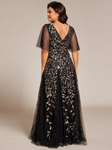 ever ASTRAL|Shimmery Ruffle Sleeves Maxi Sequin Evening Dress