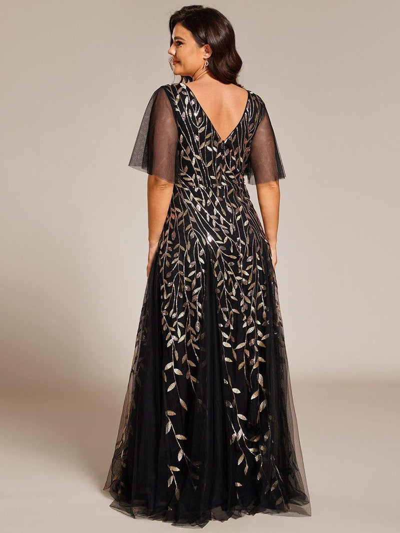 ever ASTRAL|Shimmery Ruffle Sleeves Maxi Sequin Evening Dress