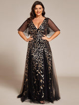 ever ASTRAL|Shimmery Ruffle Sleeves Maxi Sequin Evening Dress