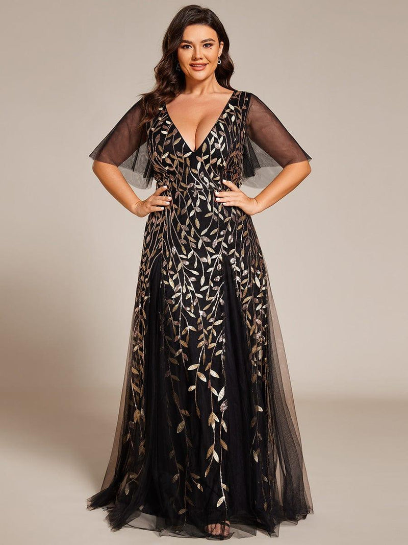 ever ASTRAL|Shimmery Ruffle Sleeves Maxi Sequin Evening Dress