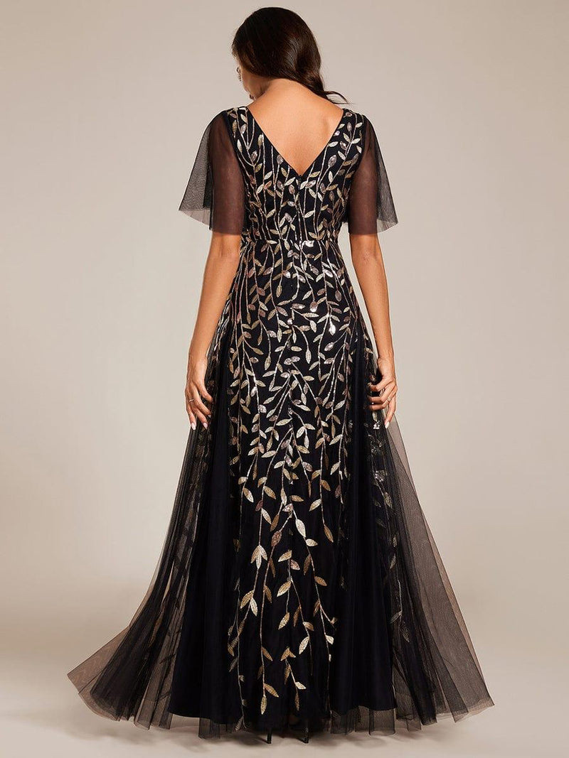 ever ASTRAL|Shimmery Ruffle Sleeves Maxi Sequin Evening Dress