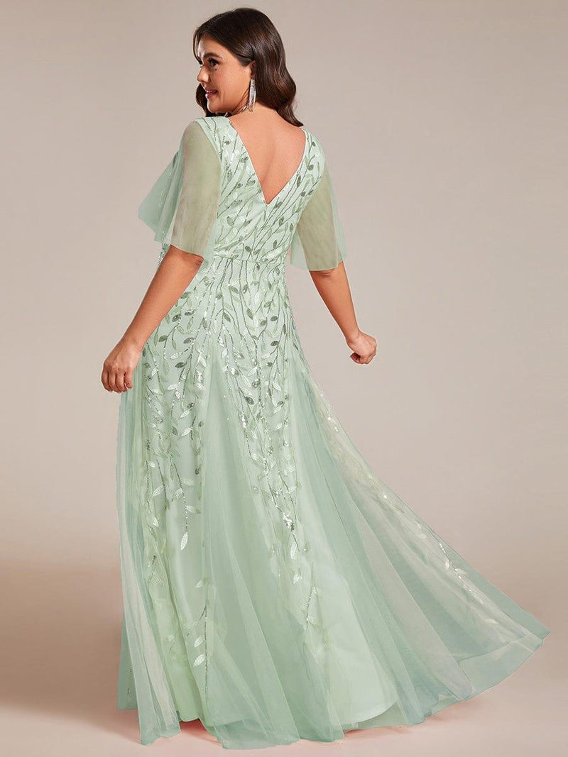 ever ASTRAL|Shimmery Ruffle Sleeves Maxi Sequin Evening Dress