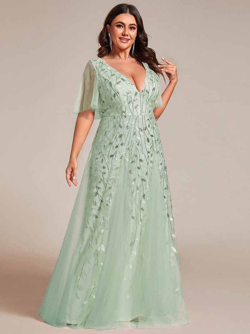 ever ASTRAL|Shimmery Ruffle Sleeves Maxi Sequin Evening Dress