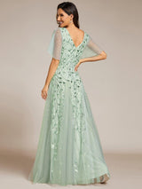ever ASTRAL|Shimmery Ruffle Sleeves Maxi Sequin Evening Dress