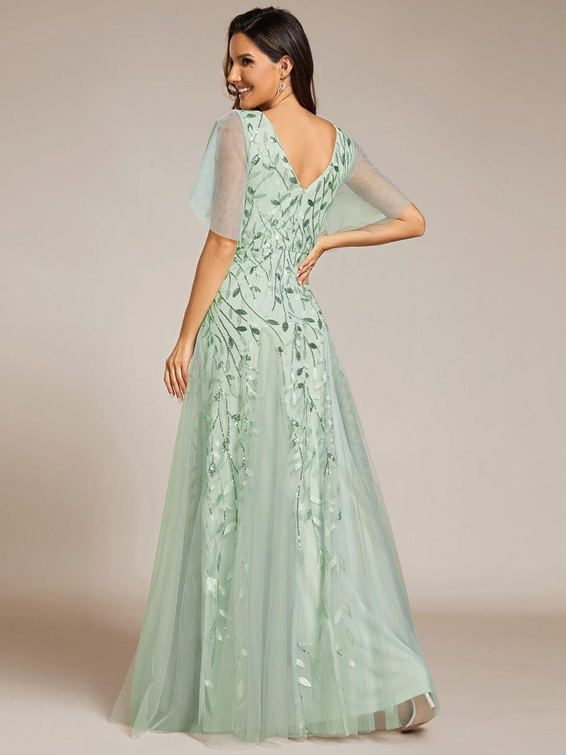 ever ASTRAL|Shimmery Ruffle Sleeves Maxi Sequin Evening Dress