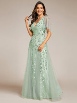 ever ASTRAL|Shimmery Ruffle Sleeves Maxi Sequin Evening Dress