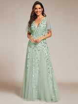 ever ASTRAL|Shimmery Ruffle Sleeves Maxi Sequin Evening Dress