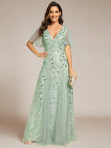 ever ASTRAL|Shimmery Ruffle Sleeves Maxi Sequin Evening Dress
