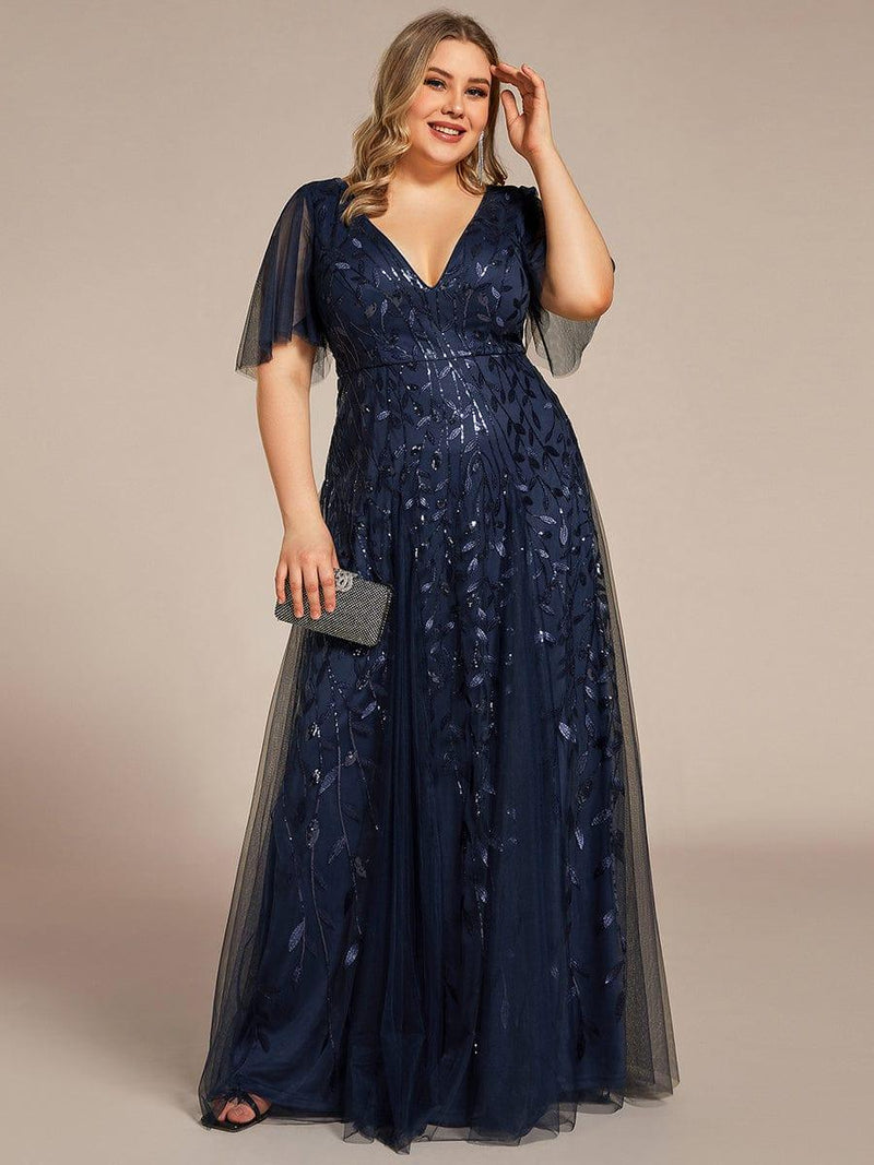 ever ASTRAL|Shimmery Ruffle Sleeves Maxi Sequin Evening Dress