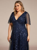 ever ASTRAL|Shimmery Ruffle Sleeves Maxi Sequin Evening Dress