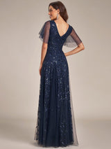 ever ASTRAL|Shimmery Ruffle Sleeves Maxi Sequin Evening Dress