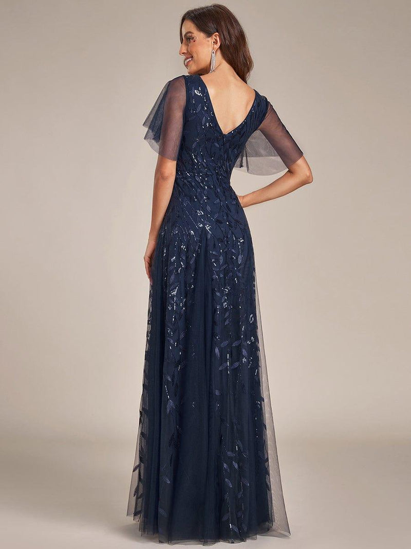 ever ASTRAL|Shimmery Ruffle Sleeves Maxi Sequin Evening Dress