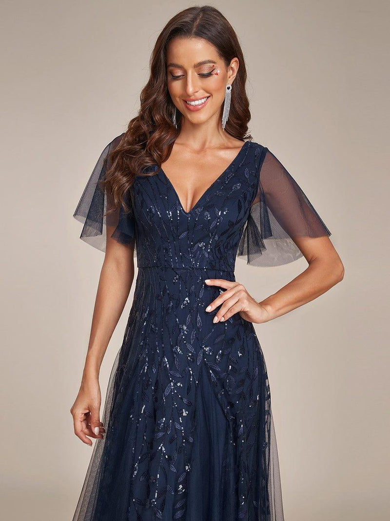 ever ASTRAL|Shimmery Ruffle Sleeves Maxi Sequin Evening Dress