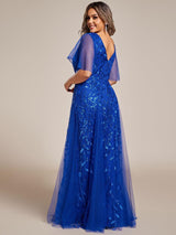 ever ASTRAL|Shimmery Ruffle Sleeves Maxi Sequin Evening Dress