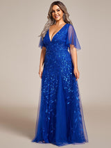 ever ASTRAL|Shimmery Ruffle Sleeves Maxi Sequin Evening Dress