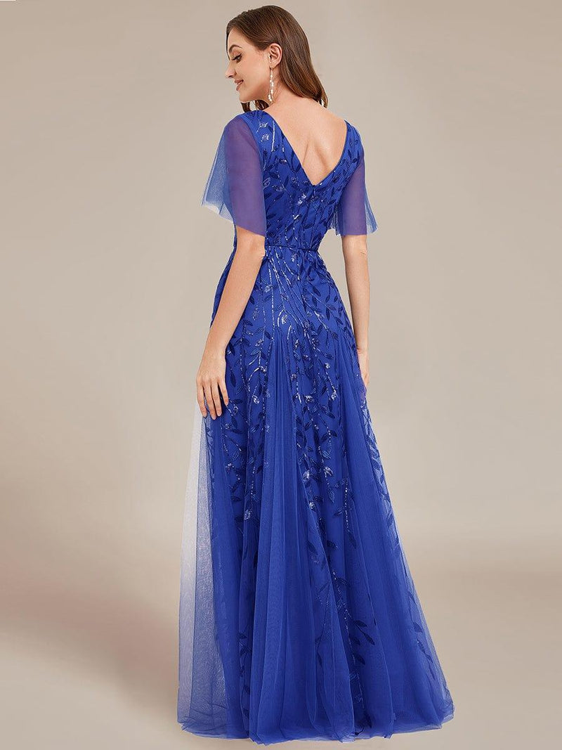 ever ASTRAL|Shimmery Ruffle Sleeves Maxi Sequin Evening Dress