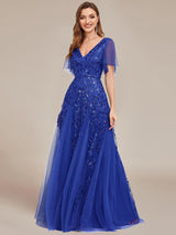 ever ASTRAL|Shimmery Ruffle Sleeves Maxi Sequin Evening Dress