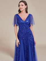 ever ASTRAL|Shimmery Ruffle Sleeves Maxi Sequin Evening Dress