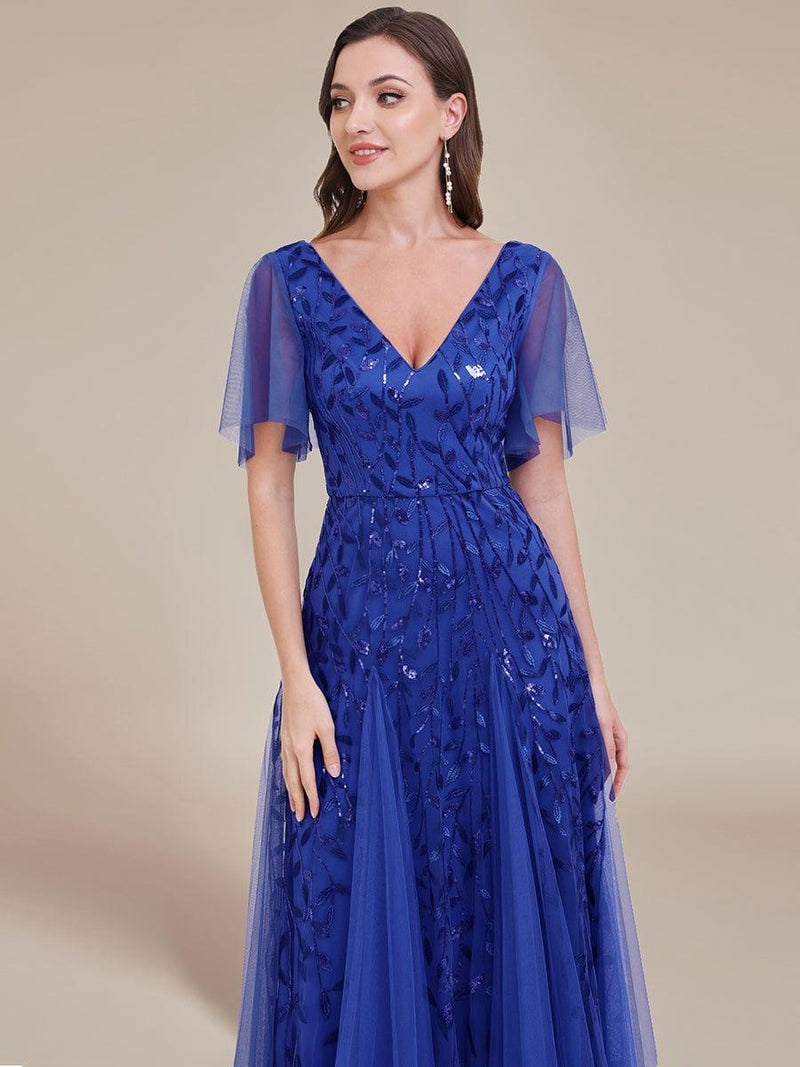 ever ASTRAL|Shimmery Ruffle Sleeves Maxi Sequin Evening Dress