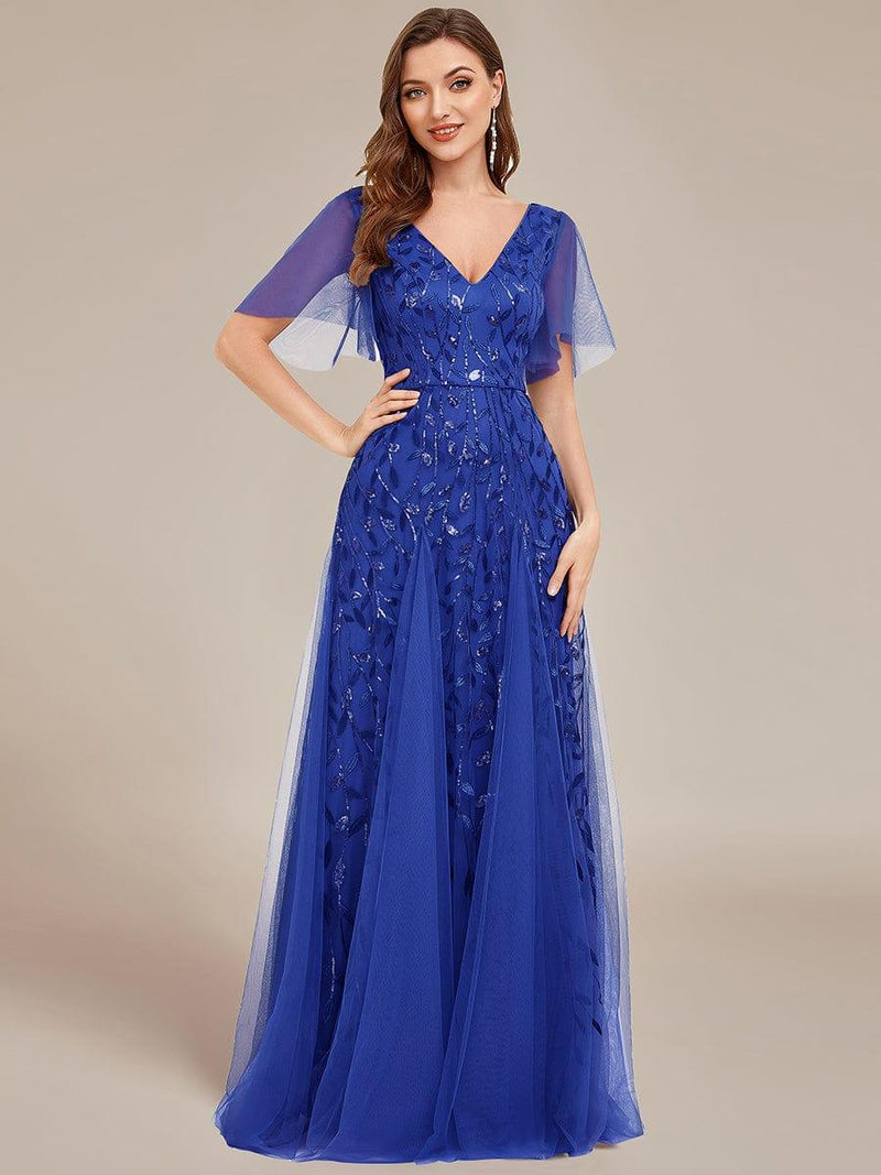 ever ASTRAL|Shimmery Ruffle Sleeves Maxi Sequin Evening Dress