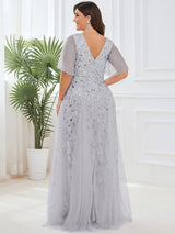 ever ASTRAL|Shimmery Ruffle Sleeves Maxi Sequin Evening Dress