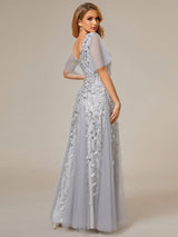 ever ASTRAL|Shimmery Ruffle Sleeves Maxi Sequin Evening Dress