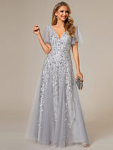 ever ASTRAL|Shimmery Ruffle Sleeves Maxi Sequin Evening Dress