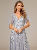 ever ASTRAL|Shimmery Ruffle Sleeves Maxi Sequin Evening Dress