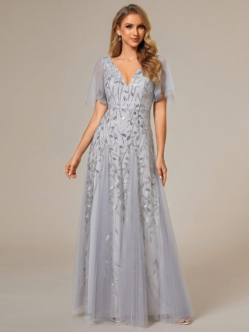 ever ASTRAL|Shimmery Ruffle Sleeves Maxi Sequin Evening Dress