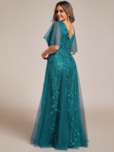 ever ASTRAL|Shimmery Ruffle Sleeves Maxi Sequin Evening Dress