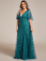 ever ASTRAL|Shimmery Ruffle Sleeves Maxi Sequin Evening Dress