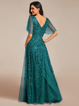 ever ASTRAL|Shimmery Ruffle Sleeves Maxi Sequin Evening Dress