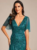 ever ASTRAL|Shimmery Ruffle Sleeves Maxi Sequin Evening Dress