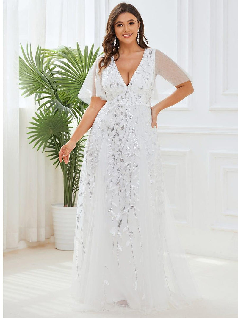 ever ASTRAL|Shimmery Ruffle Sleeves Maxi Sequin Evening Dress