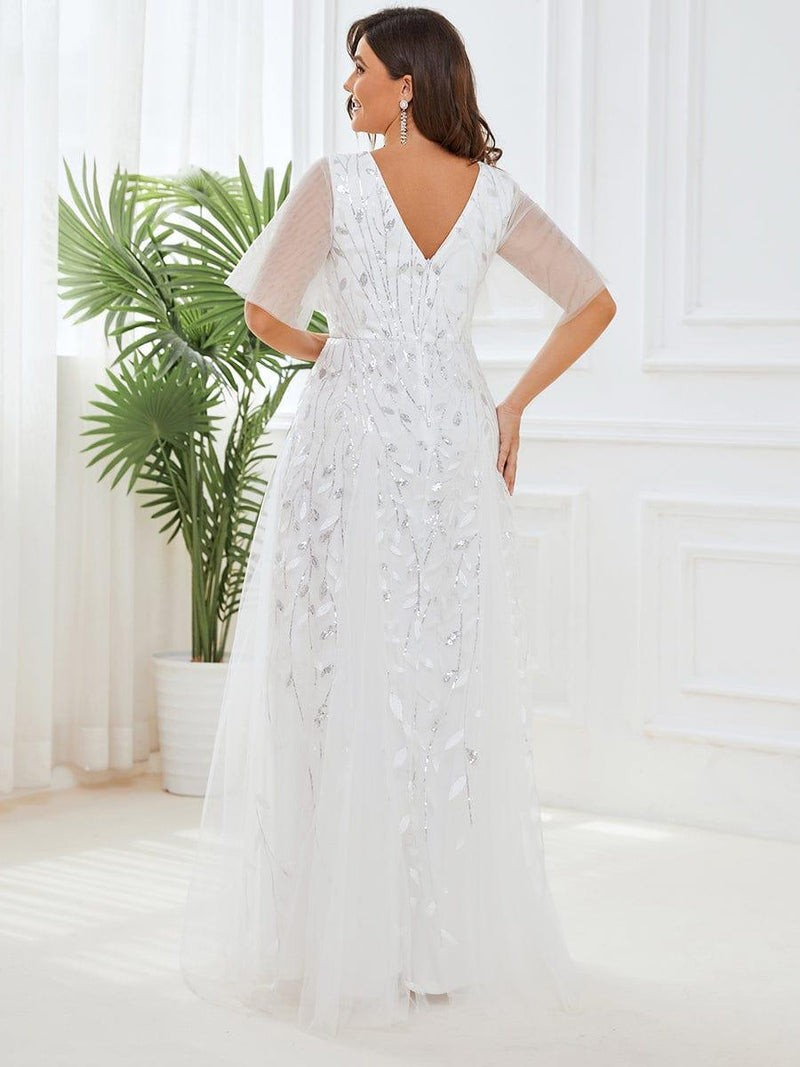 ever ASTRAL|Shimmery Ruffle Sleeves Maxi Sequin Evening Dress
