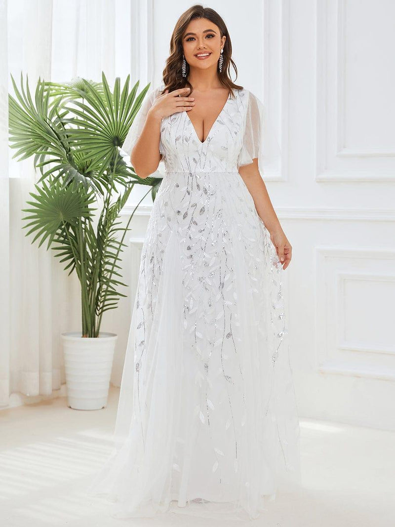 ever ASTRAL|Shimmery Ruffle Sleeves Maxi Sequin Evening Dress