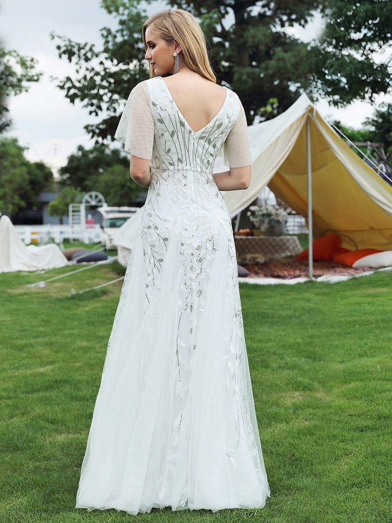 ever ASTRAL|Shimmery Ruffle Sleeves Maxi Sequin Evening Dress