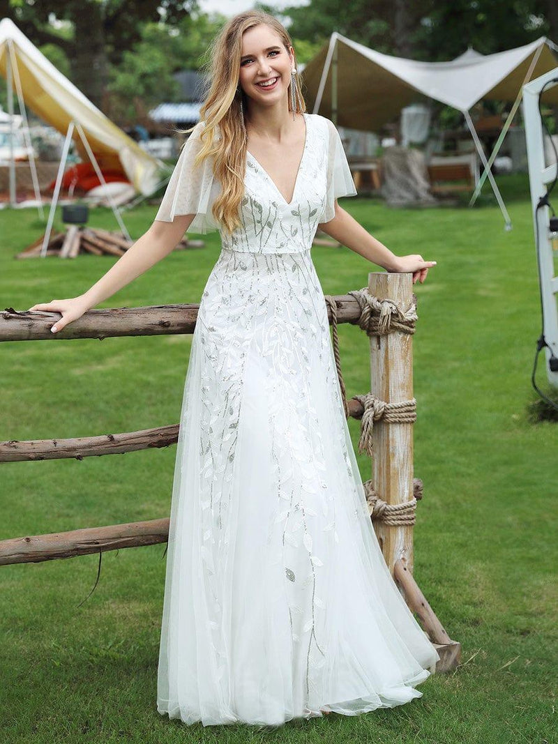 ever ASTRAL|Shimmery Ruffle Sleeves Maxi Sequin Evening Dress