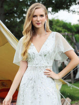 ever ASTRAL|Shimmery Ruffle Sleeves Maxi Sequin Evening Dress
