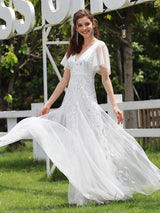 ever ASTRAL|Shimmery Ruffle Sleeves Maxi Sequin Evening Dress