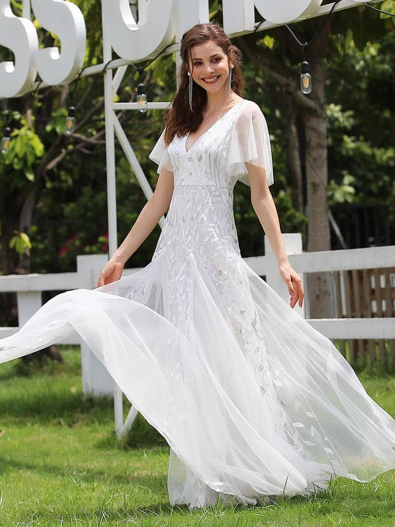 ever ASTRAL|Shimmery Ruffle Sleeves Maxi Sequin Evening Dress