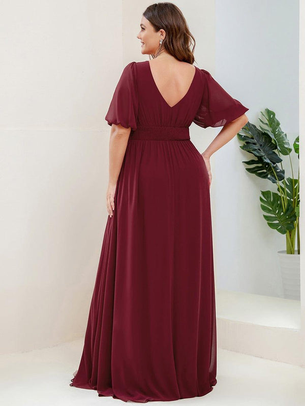 pretty MADISON|Plus Size V-Neck Front Slit Chiffon Evening Dress