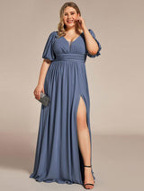 pretty MADISON|Plus Size V-Neck Front Slit Chiffon Evening Dress