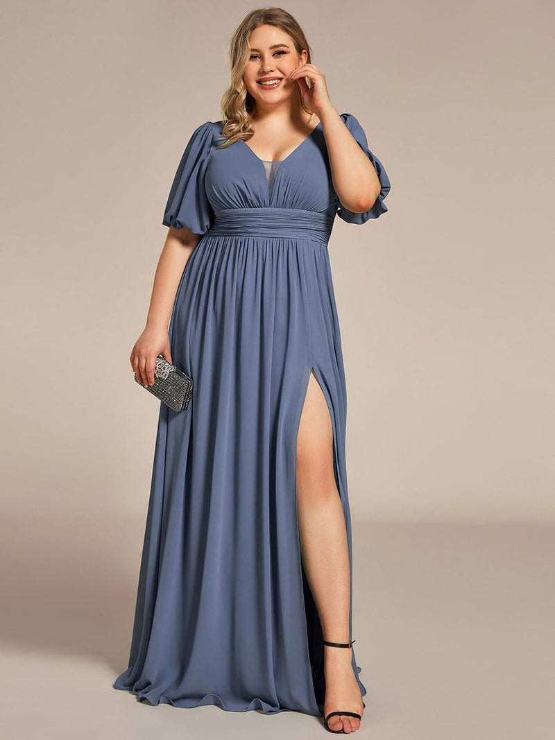 pretty MADISON|Plus Size V-Neck Front Slit Chiffon Evening Dress